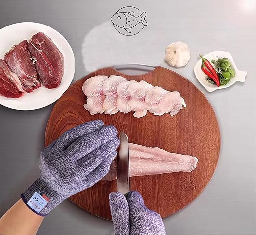 Cutting Gloves, 1 Pairs of Cut Resistant Gloves Food Grade, Cut Resistant Gloves for Kitchen, Oyster Shucking, Fish Fillet Processing, Carving Wood and Gardening(Large-Violet)