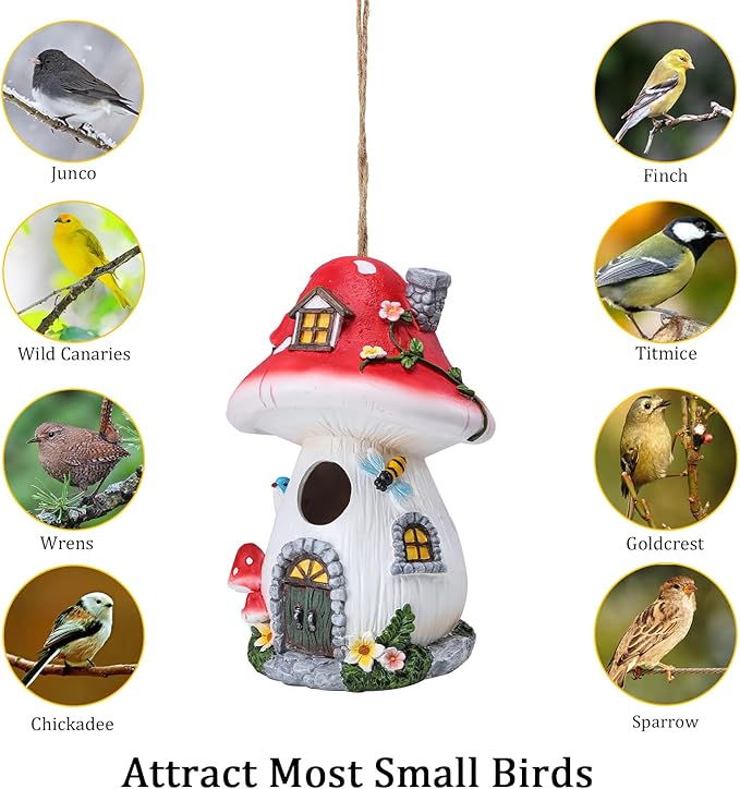 Yinns Bird House, Birdhouses for Outside, Decorative Mushroom Bird Houses for Outdoor Hummingbird, Bluebird Garden Decor