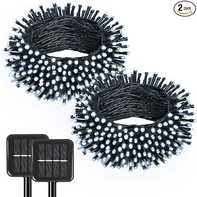 2 Pack Solar String Lights Outdoor, 200 LED Extra-Long 78Ft Solar Lights Outdoor with 8 Lighting Modes, IP65 Waterproof for Garden, Patio, Xmas, Balcony, Tree, Wedding, Party Decor (White)