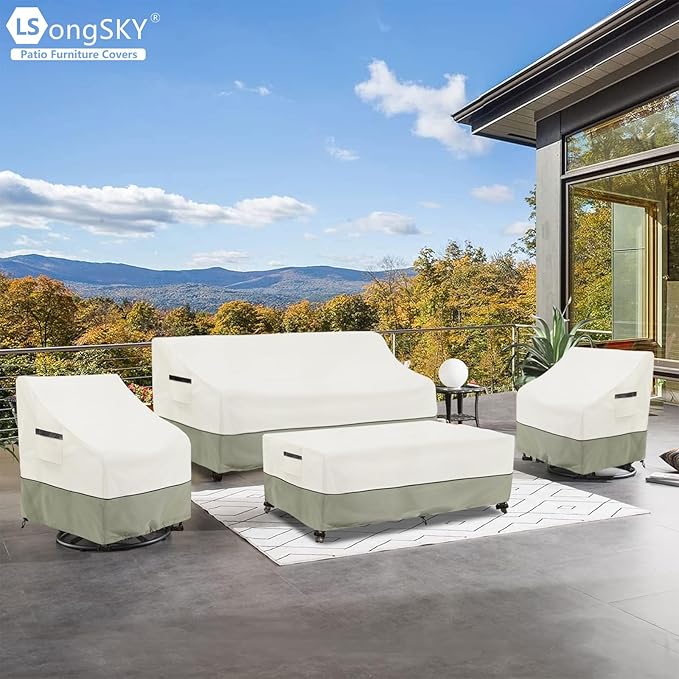 Patio 3-Seater Sofa Cover,Outdoor Couch Cover Fits up to 79W x 38D x 35H Inches,100% Waterproof Heavy Duty Patio Furniture Covers,Beige & Gray-Green