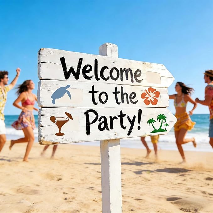 56 Pcs Summer Beach Stencils for Painting, Reusable 3x3in Hawaii Holiday Ocean Stencils for Painting on Wood Rock Wall Canvas Scrapbook, Small Stencil for DIY Art Crafts Home Decors Ornaments