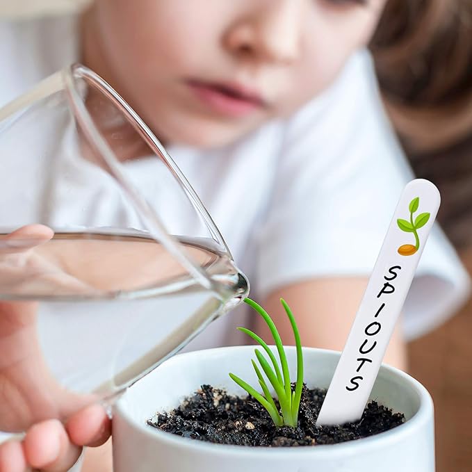 Whaline 200Pcs Thick Plastic Plant Label with Hole, White Waterproof Garden Stake Tags with 2 Marker Pen and A Roll of Twine(6 Inch)