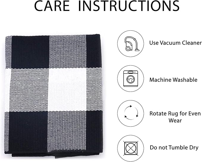 IOHOUZE Buffalo Plaid Checkered Rug 8x10 Ft Front Door Mats, Washable Area Rugs for Front Porch Decor, Spring Summer Welcome Mats Outdoor, Black White Rug for Farmhouse/Entryway/Home Entrance