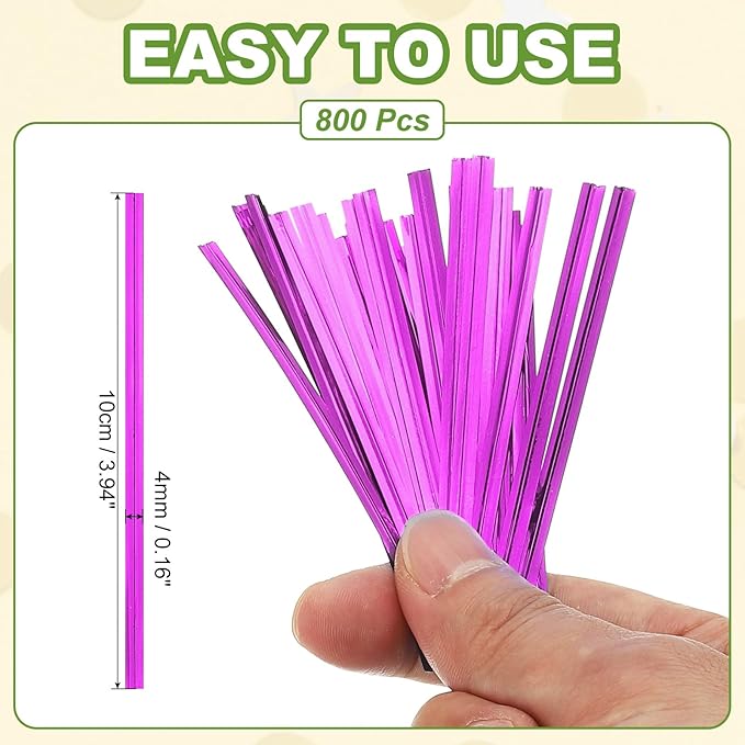 PATIKIL Bag Twist Ties 4 Inch, 800 Pcs Metallic Bread Ties for Treat Plastic Bags Gift Wrapping Candy Coffee Bag Plant Party Cake Favor, Purple