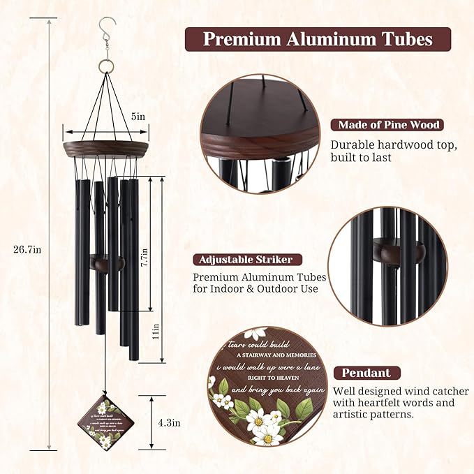 ASTARIN Wind Chimes for Outside,28'' Memorial Wind Chimes Sympathy Wind Chimes for Loss of Loved One Tree of Life Memorial Wind Chime Bereavement Condolence Gifts for Loss of Mother Father Husband