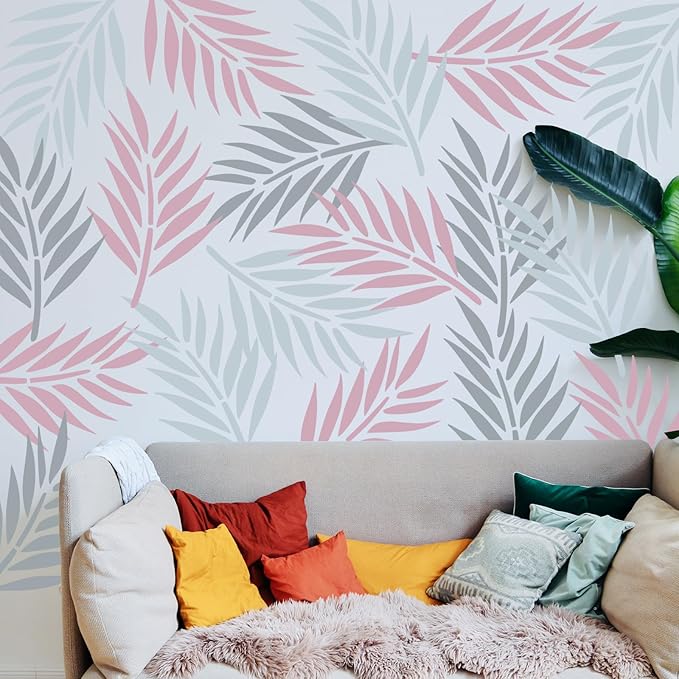 6 Large Tropical Jungle Leaf Stencils Set - 16 x 12 Inch, Reusable Palm & Fern Leaf Stencils for Painting on Walls, Floors, Garden Fence, Furniture, Canvas, Wood, Home Wall Decor & DIY Art Crafts
