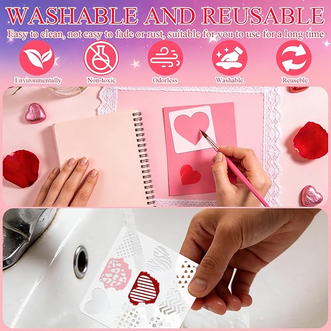 12 PCS Love Heart Stencils for Painting - Different Size Love red Heart Reusable Valentine's Painting Templates on Wood, Glass, Fabric, Window Door Decor DIY Decoration