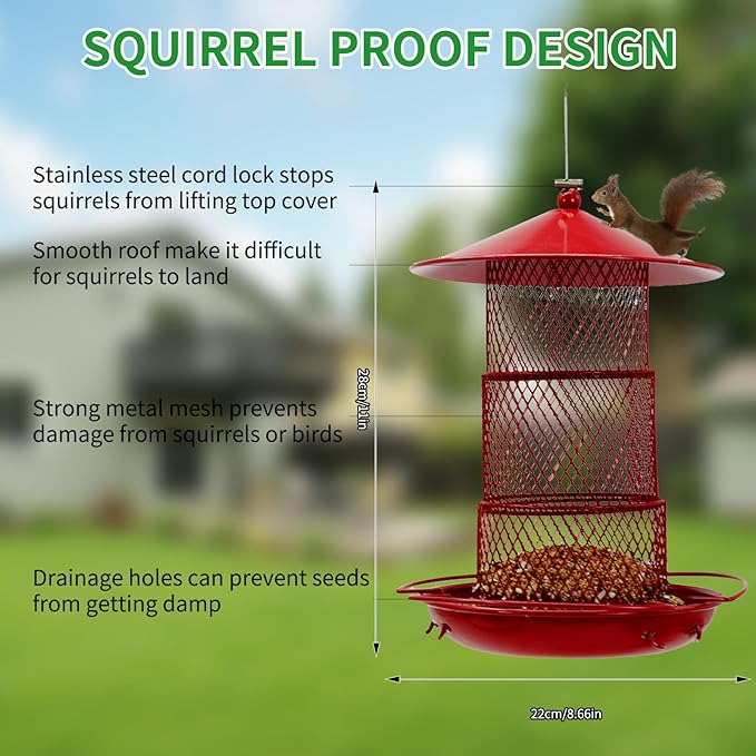 Bird Feeders for Outdoors Hanging, Durable Metal Birds Feeder with 4.5LB Large Capacity, Red Winter Bird Feeders,Sturdy & Weatherproof, Easy to Clean & Refill, Great for Attracting Cardinal,Blue Jay