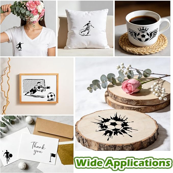 20 Pcs Sports Stencils, Reusable Soccer Stencils for Painting, Football Action Walls Template for Painting on Wood Floor Wall Rock Garden Furniture Canvas DIY Home Decor