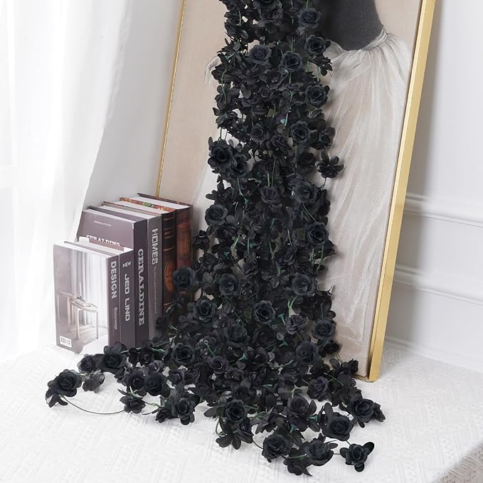 BLEUM CADE 12Pcs 98.4Ft Flower Garland Artificial Rose Vines for Bedroom, Cute Fake Hanging Flower Vines Floral Garland Decorations for Halloween Wedding Party Wall Room Decor Aesthetic