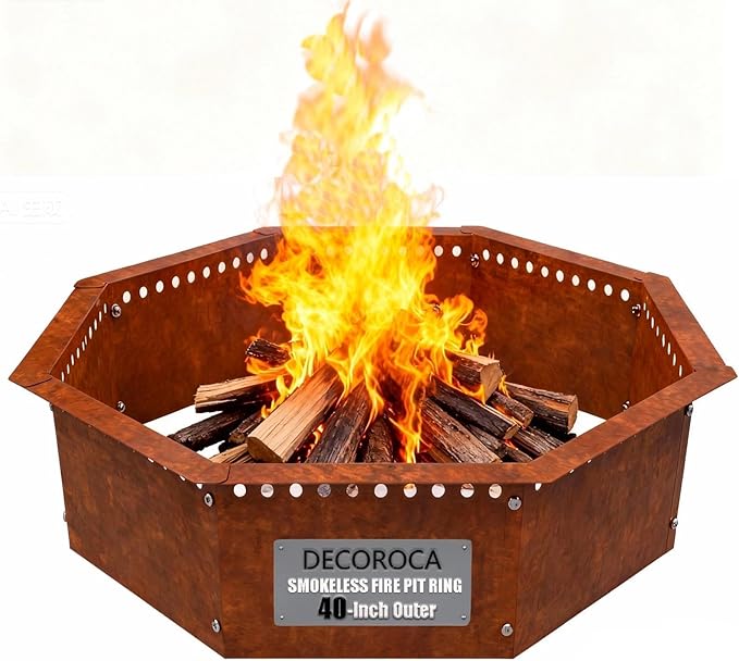 Heavy Duty Smokeless Fire Ring – 40 inch Outer/36 inch Inner Large Detachable & Portable Corten Steel Fire Pit Ring for Outdoor Camping & Bonfires – DECOROCA
