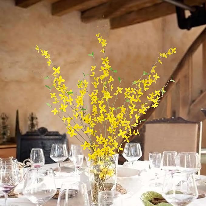 CISDUEO 3 Pcs Artificial Forsythia Flower Branches Artificial Flowers Yellow Silk Long Stem 39.4 Inch Fake Jasmine Spring Flowers Artificial Orchids for Wedding Floral Arrangement Party Table Decor