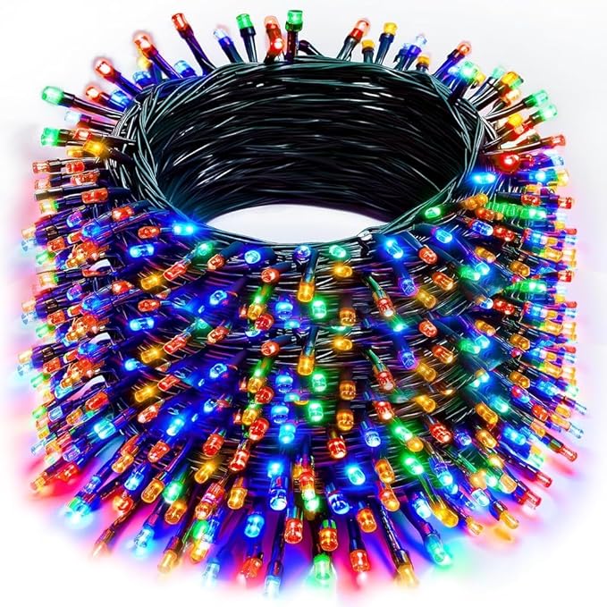 Christmas String Lights Outdoor, 328 FT 1000 LED Waterproof String Lights Green Wire with 8 Modes Timer, Christmas Decoration for Indoor Yard Tree Wedding Party Holiday, Multi-Colored