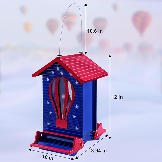 Squirrel Proof Bird Feeder Metal Hanging Seed House Feeders for Outdoors Weight -Activated Protection, Water & Chewing Proof, 5 lbs Large Capacity Anit Squirrel Outside Backyard