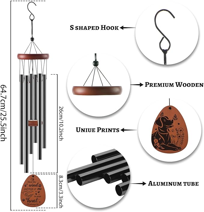 Memorial Gifts for Loss of Dog - Rainbow Bridge Pet Memorial Wind Chimes for Loss of Dogs Pet Remembrance Passing Away Gift in Memory of Dog Wind Chimes for Outside Garden Patio Condolence