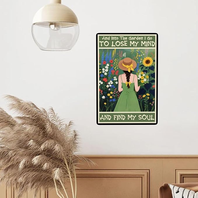 And Into The Garden I Go Women's Garden Gift Vintage Metal Tin Sign Retro Rustproof Funny Art Wall Decor for Yard Backyard Patio Porch 8x12 Inch
