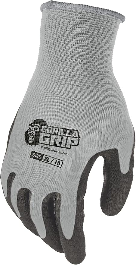 Gorilla Grip Work Gloves, Never Slip Maximum Grip All-Purpose, Gloves for Men, Superior Grip, Polymer Palm