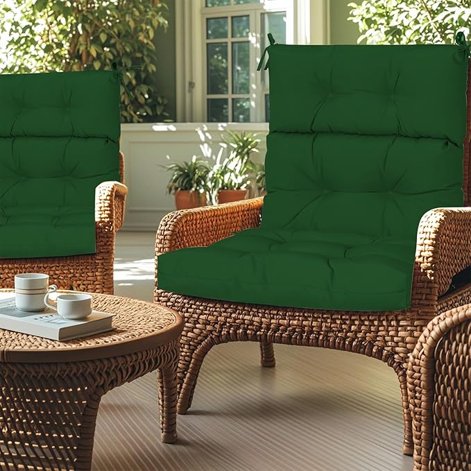 High Back Chair Cushions Set of 2, Adirondack Chair Cushion with Waterproof, Rocking Chair Cushion for Outdoor Patio, Garden Porch 45”x 22”x 4 (2, Dark Green B)