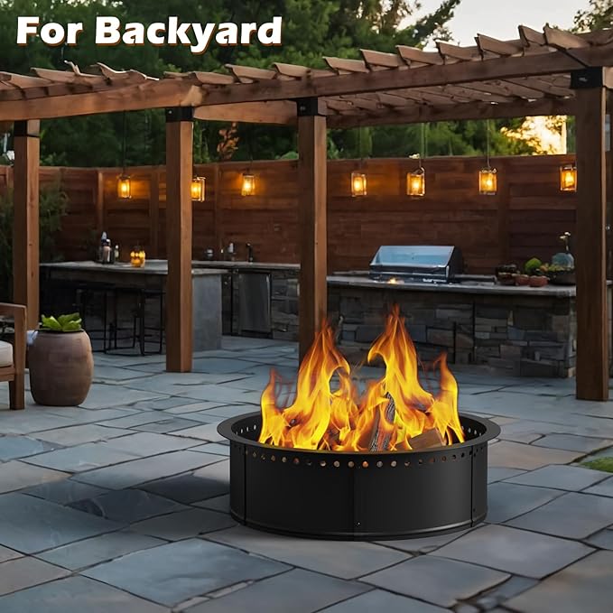 mapleway Smokeless Fire Pit Ring, 30inch Large Round Portable Metal Firepit Accessories for Outside Wood Burning Patio Camping Bonfire Campfire