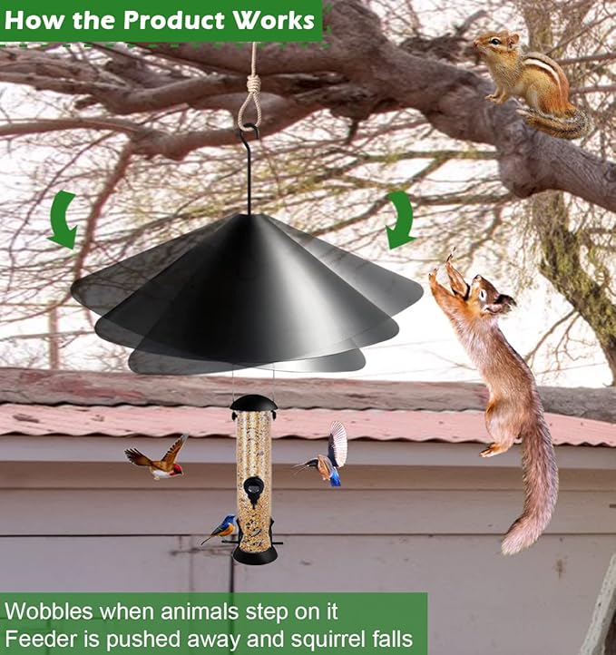 19 Inch PP Squirrel Proof Baffle for Protecting Outside Pole Bird Feeders and Bird Houses, Hang Mount Raccoon and Squirrel Guard Stopper for Shepherd Hooks - Black, 1 Pack