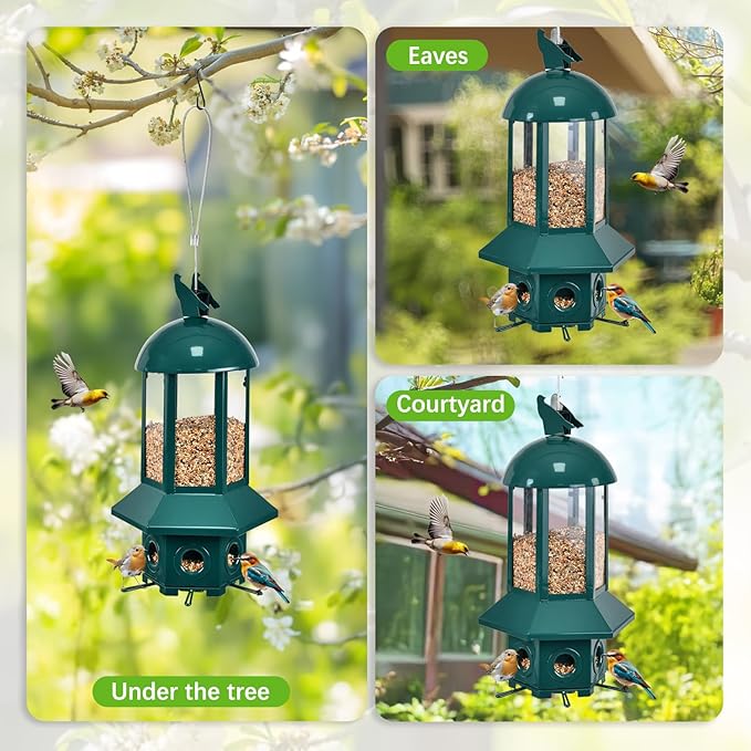 Professional Squirrel Proof Bird Feeders - Sorflife Large Capacity 5.06 lbs, Reliable and Rust Resistant Metal Bird Feeding Station for Prevents Squirrels from Stealing Food and Easy Refilling Green