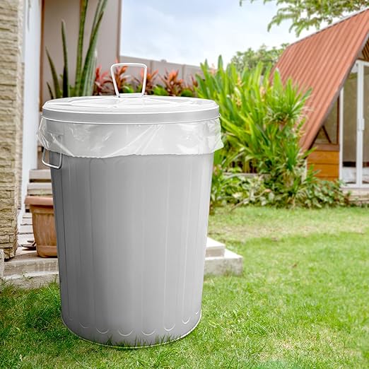 Plexon Large Metal Trash Can with Lid 20 Gallon, Decorative Outdoor Trash Can Heavy Duty Galvanized Metal Bucket with Lid for Garage Workshop Ash Storage Farmhouse, Gray 2 Pack