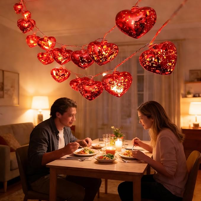 Valentines Heart Decoration Lights, 9.8 Ft Valentine String Lights Battery Operated 20 LED Red Shining Love Shape Lights , Valentines Heart Light for Indoor Outdoor Wedding Bedroom Valentine Decor