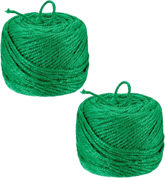 2-Pack Natural Jute Twine String, 3mm x 328ft/100m Long Garden Twine Balls for Crafts/Gift Wrapping/Gardening Plants, Durable Plant Ties Thick Rope [Green]