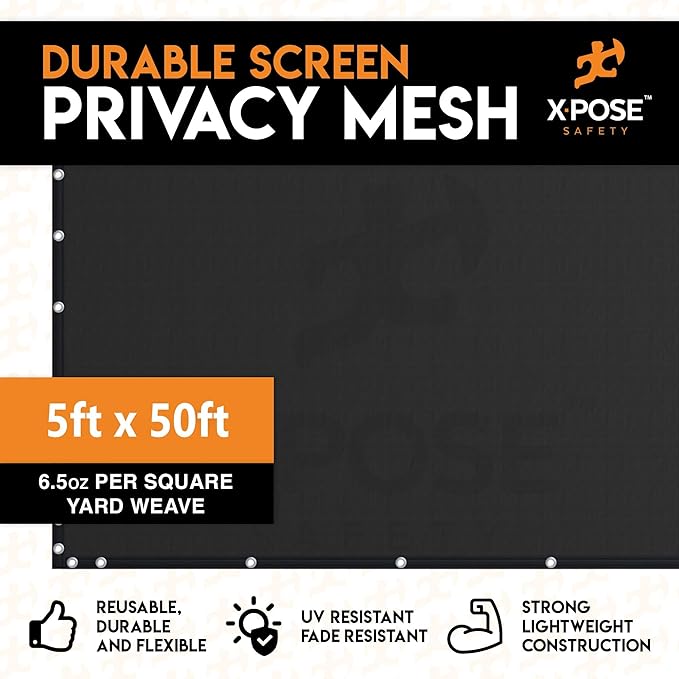 Xpose Safety Privacy Fence Screen 5’ x 50’ (2 Pack) – Heavy Duty Black Mesh with 90% Visibility Block, UV Protection – Includes Cable Ties – for Garden, Yard, Nursery, Kennel, Dog Run, Greenhouse