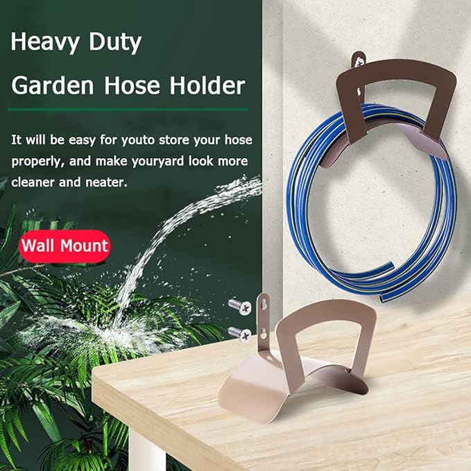 Garden Hose Holder Wall Mount Hanger - Heavy Duty Metal Bracket for Water Hose Storage & Organization
