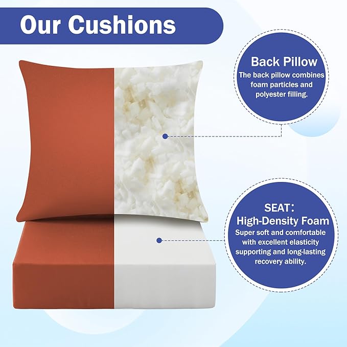 Outdoor Seat Cushion Set, Waterproof & Fade Resistant Patio Chair Cushions, Outdoors Cushion for Patio Furniture, 24 x 24 x 5.75 Inch, Outdoor Couch Cushions with Handle and Ties, Spice