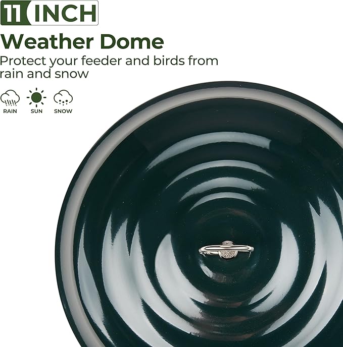 Kingsyard 11 Inch Metal Weather Protective Dome, Large Rain Guard Cover, Hanging Baffle for Outdside Bird Feeders, Rust Proof & Easy to Clean, Green