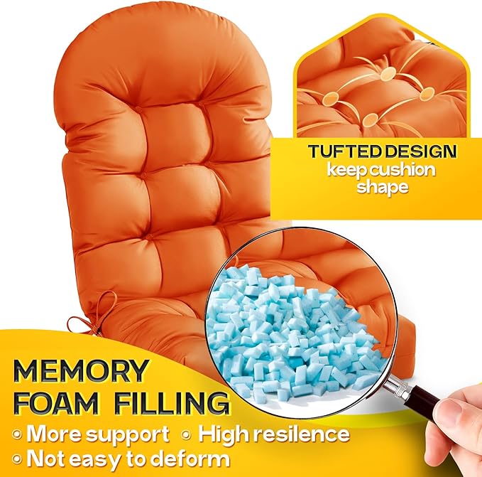 MAGIC ELEPHANT Adirondack Chair Cushion, Memory Foam Outdoor Chair Cushion, Water-Repellent Thick High Back Patio Rocking Chair Pad Seat Cushion Replacement (Orange)