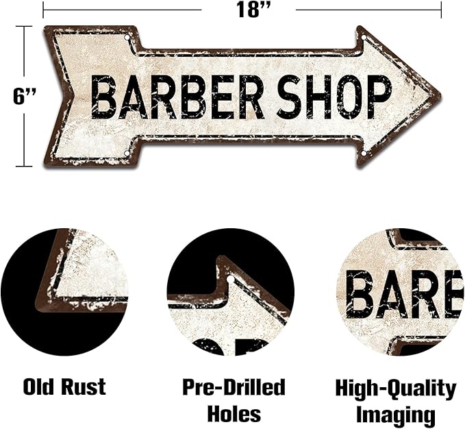Mukuko Barber Shop Sign, 6"x18" Arrow Metal Tin Sign Barbers Pole Shave Haircut Wall Art Vintage Retro Hair Stylist Salon