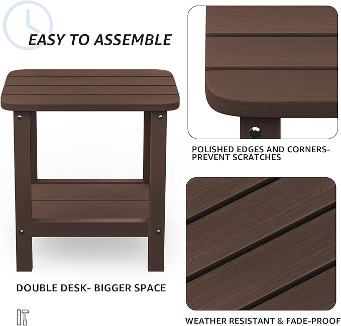 SERWALL Double Adirondack Side Table Set of 4, Rectangular End Table, Coffee