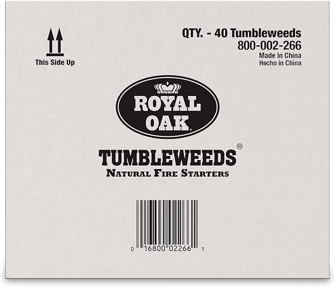 Royal Oak Tumbleweeds All Natural Fire Starter Charcoal Firestarter for Grilling, BBQ, Wood Stoves, Campfires, No Odor and Water Resistant, 40 Pack