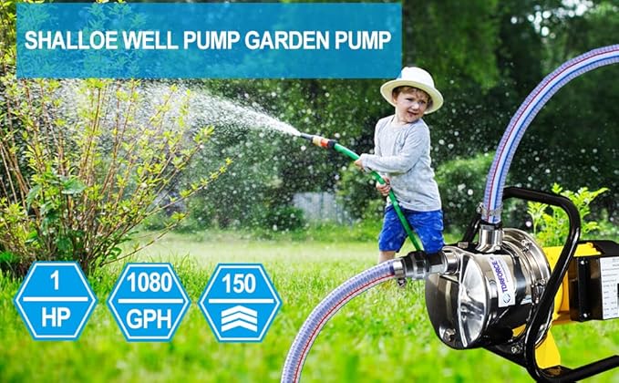 1HP 18gpm Shallow Well 110V Booster Pump Portable Garden Pond Water Transfer Pump Electric Yard Pool Cover Draining Pump Above Ground Self Priming Irrigation Pump Stainless Steel