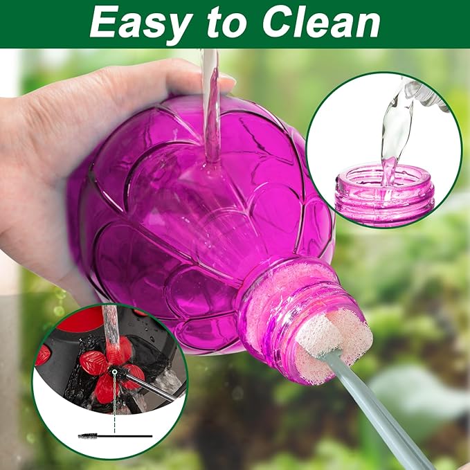 26 OZ Glass Hummingbird Feeder for Outdoors Hanging - Hand-Blown Hot Air Balloon Design - Leak-Proof & Ant Moat - Garden Decor Gift for Mom, Purple
