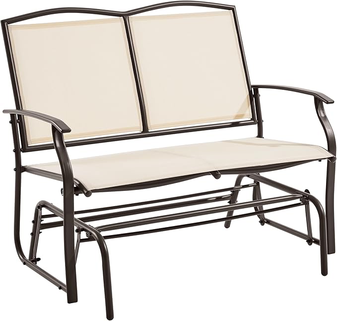 Yaheetech Outdoor Glider 2-Person Outdoor Glider Bench, Patio Chair, Rocking Patio Chairs Outdoor Loveseat for Backyard, Poolside, Garden,Porch, Heavy Duty Steel Frame, Beige