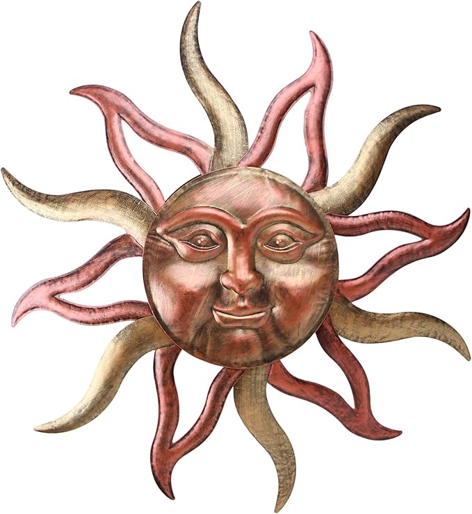 Large Outdoor Wall Decor Rust Proof, Sun Face Metal Wall Art Decor Hanging for Indoor Outdoor, Patio, Fence, Garden(26 Inch)