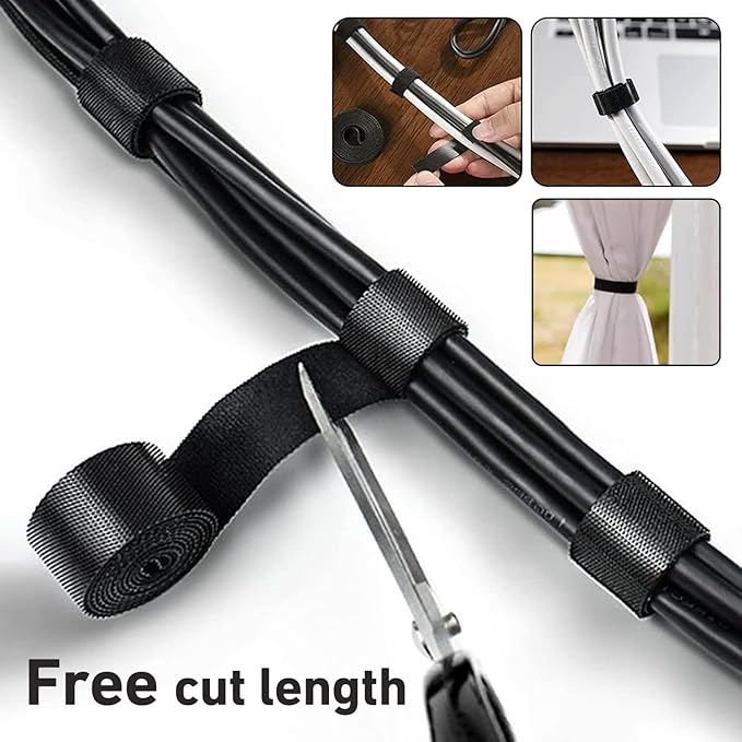 100ft x1/2 in Hook and Loop Roll, Hitotsu Reusable Fastening Tape Cable Ties, Self-Gripping Multi-Purpose Wrap Fasteners for Cord Manage,Home, Office, Electrical Cords, Data Center, Black