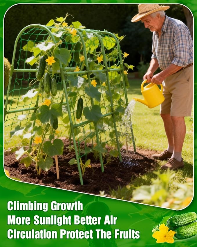 Joyhalo Cucumber Trellis for Raised Bed, U-Shape Garden Trellis for Climbing Plants Outdoor, 51 * 35 * 48in Metal Arch Vegetables Trellis, Plant Support for Vegetable Vine Pea Bean Tomato