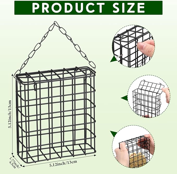 Zhehao 12 Pcs Suet Bird Feeders Outdoor, Hanging Wild Bird Feeder with Single Cake Capacity, Weatherproof Metal Suet Feeder for Garden Yard Outside Decoration, Easy to Clean & Hang (Black)