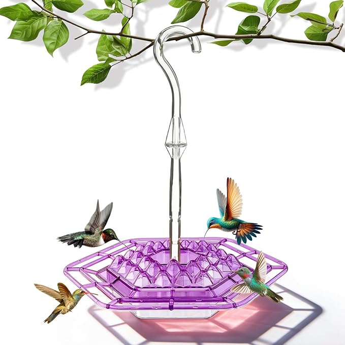 Hummingbird Feeders for Outdoors Hanging with 30 Feeding Ports Saucer Humming Bird Feeder Bee-Proof Leak-Proof No Drip, Easy to Clean and Refill (Purple)