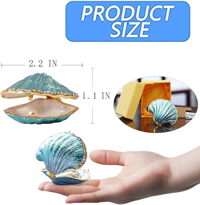 H&D HYALINE & DORA Metal Glass Trinket Box Ring Holder Small Seashell Figurine Collectible Table Centerpiece (pearl mussel)