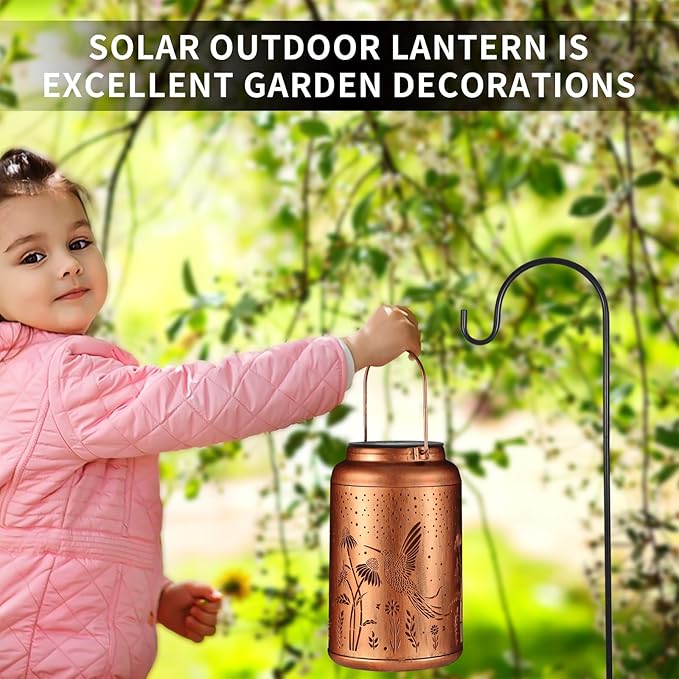 Solar Lanterns Outdoor Waterproof Hummingbird Garden Decor Gifts for Women Mom Grandma Hanging Lights Metal Decoration Outside for Yard, Patio,Backyard,Porch(Long-Tailed Hummingbird)