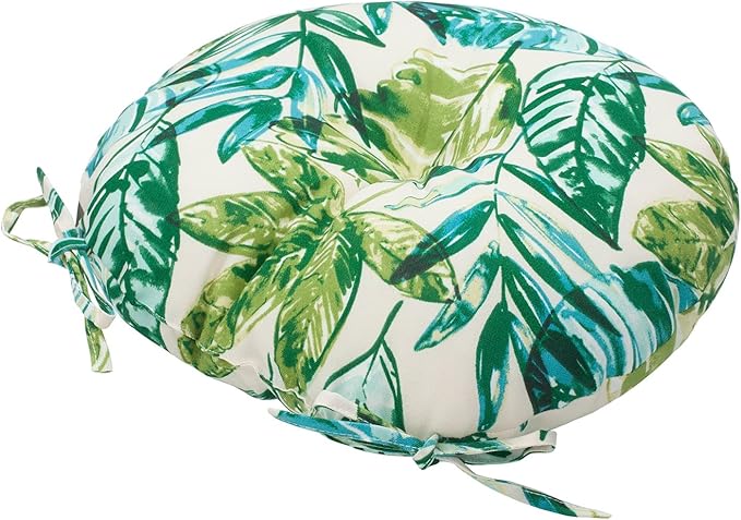 Bistro Chair Cushions 15 inch,Set of 2,Tufted Tropical Round Chair Cushions with Ties,15"x15"x4",Water Resistant Round Seat Cushion for Barstool,Patio Garden Kitchen Outdoor Furniture(Palm Leaf)