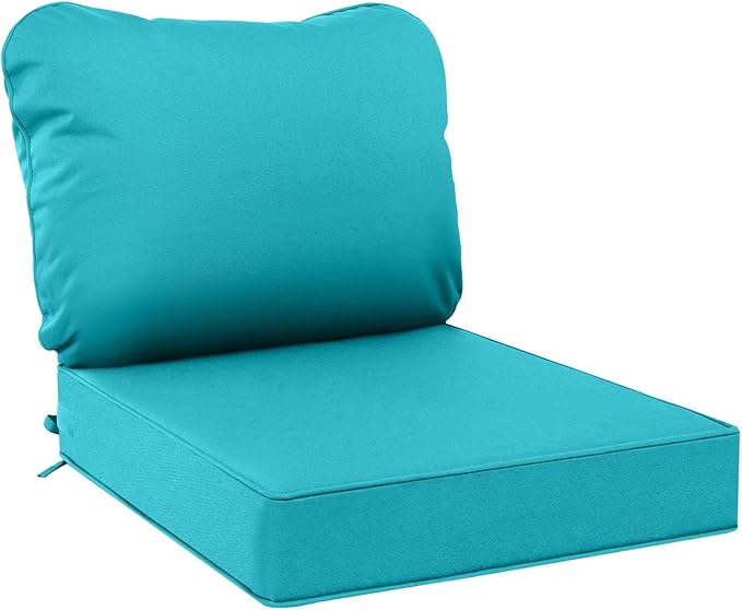 AAAAAcessories Outdoor Seat Cushions for Chairs, Waterproof, Fade-Resistant Patio Furniture Replacement Cushions, 21" x 21" x 4" + 23" x 17", Turquoise Blue