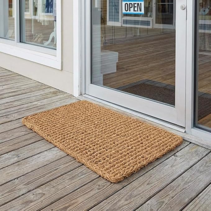 Kempf Dragon Weave Coco Coir Doormat, 22" x 36", Hand-Twisted Interwoven Fibers, Breathable Woven Backed Scraper Mat for Indoor Outdoor Entryways