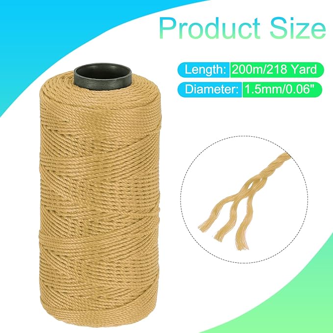 MECCANIXITY Nylon String 3 Strands Twisted Mason Line 1.5mm x 218 Yards Nylon Twine String for DIY Projects, Home Improvement, Gardening, Gift Wrapping, Christmas Party Supplies, Khaki